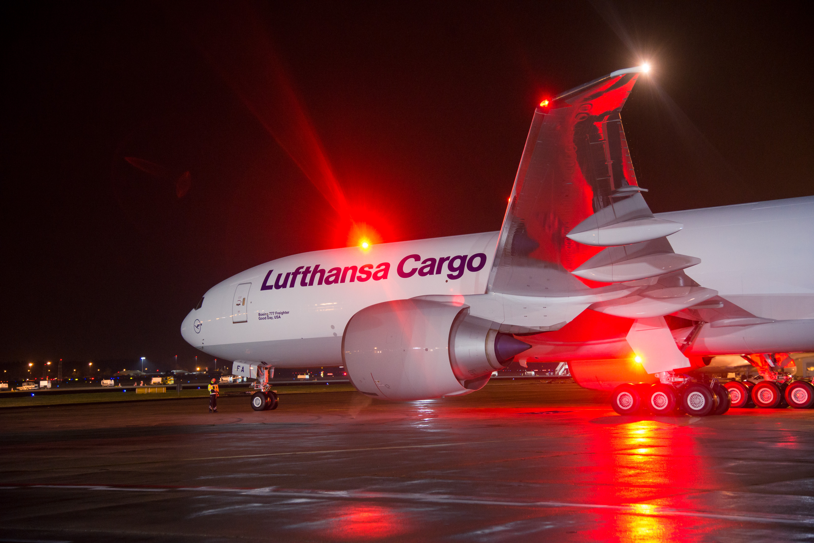 B-777F of Lufthansa Cargo on the apron in Frankfurt Airport