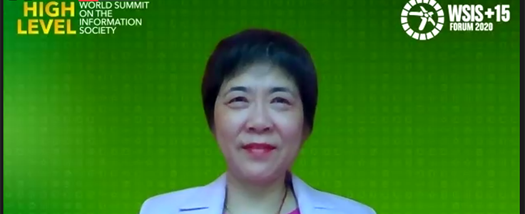 ICAO Secretary General Fang Liu at the official opening of the final week of the Virtual World Summit on the Information Society (WSIS) Forum 2020 on September 7