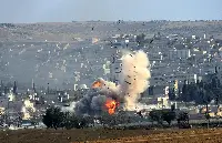 A explosion in Syria during a bombing of Syrian Air Force