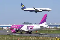 Wizz Air and Ryanair airplanes