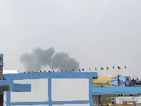 Smoke column that rise after the accident between two Bae Systems Hawk aircraft