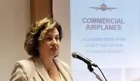 Angela Natale, presidente di Boeing Italia e Managing Director per il Sud Europa, durante il suo intervento in occasione del "Boeing Industry Day" svoltosi il 20 settembre 2023 presso la sede dell'agenzia Ice a Roma.