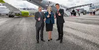 Lockheed Martin-Airbus. L-R: Alberto Gutierrez, Head of Military Aircraft, Airbus DS; Michele Evans, Executive VP of Lockheed Martin Aeronautics, and Dirk Hoke, CEO of Airbus Defence and Space
