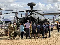 AH-64 Apache attack helicopter of the USAF at "Farnborough International Airshow 2018" (FIA)