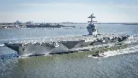 USS Gerald R. Ford (CVN-78) Aircraft carrier during a navigation inside a harbour