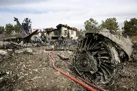 Wreck of Boeing B-707 aircraft that crashed today in Iran