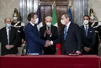 The signing of the Treaty at the Quirinale palace in the presence of the President of the Republic, Sergio Mattarella, with the signatures of the President of the French Republic, Emmanuel Macron and the President of the Council of Ministers, Mario Draghi