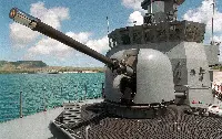 A 76mm cannon developed by Italian company Oto Melara