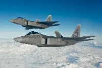Two F-22 Raptor of USAF during a flight
