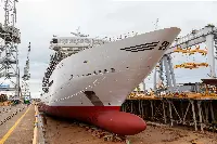 Fincantieri, float out of Explora I, the first out of four luxury cruise ships, at its shipyard in Monfalcone, Italy on May 30, 2022