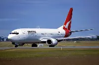 A Qantas plane on the runway