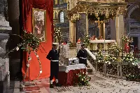 La messa solenne celebrata in occasione della festa di Santa Barbara Patrona della Marina militare italiana