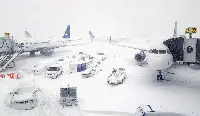 Snowstorm at an airport