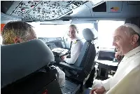 Pope Francis on an Alitalia's airplane