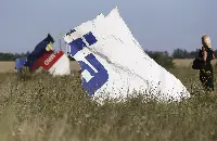 Wreckcage of Boeing B-777/200ER aircraft of Malaysia Airlines hit by a missile in the 2014