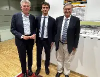 Da sinistra. Salvatore Burrafato presidente Gesap, il viceministro Trasporti Galeazzo Bignami e l’ad Gesap Vito Riggio, durante la visita del viceministro all'aeroporto "Falcone-Borsellino" di Palermo svoltasi il 23 settembre 2023