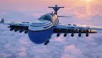 The design of the nuclear-powered Sky Hotel luxury aircraft