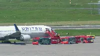 Plane of air carrier United Airlines in Zürich Airport after bird-strike (August 9, 2021)