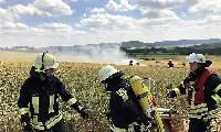 Rescue means in the site where an EC-135 helicopter of the Bundeswehr crashed on July 1st 2019, in the low Saxony, Germany