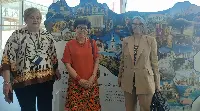 Aeroporto di Catania: da sinistra il presidente Sac, Giovanna Candura, Nicoletta Lanza Tomasi ed il presidente sezione Sicilia di Adsi (Associazione dimore storiche italiane), Titty Benintende all'inaugurazione della mostra avvenuta allo scalo etneo il 4 luglio 2023