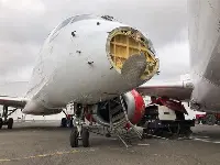 The front part of the Embraer ERJ-190 of Kenya Airways that crash at ground