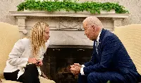 Italian Prime Minister Giorgia Meloni meets with U.S. President Joe Biden on July 27, 2023 at the White House