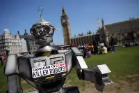 A demonstration against killer robots