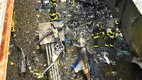 The wreckage of the helicopter crashed on June 10, 2019 on the roof of a skyscraper of New York