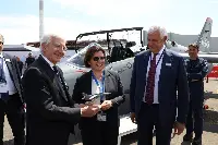Defence minister Elisabetta Trenta with Leonardo president Gianni De Gennaro and CEO Alessandro Profumo at 2019 "Le Bourget" Paris Airshow