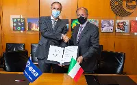 Rome, July 21, 2021. From left the ESA Director of Space Transportation Daniel Neuenschwander and the CEO of Avio Giulio Ranzo have signed a contract which ensures the advancement of the Vega launcher programme beyond 2025