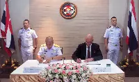 Contract signed by Schiebel’s CEO Hannes Hecher (right) and Admiral Prachachart Sirisawat (left), Director General Naval Acquisition Management office of the Royal Thai Navy on November 4, 2019
