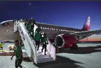 Saudi Arabia football players getting off the plane at Rostov Airport in Russia