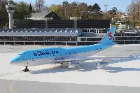 Korean Air's B-747 aircraft model at the miniature Amsterdam-Schiphol Airport in Madurodam park