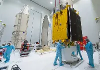Some workers in a plant of the aerospace group Ariane