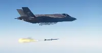 A Lockheed Martin F-35 aircraft while launch an AIM-120 AMRAAM missile
