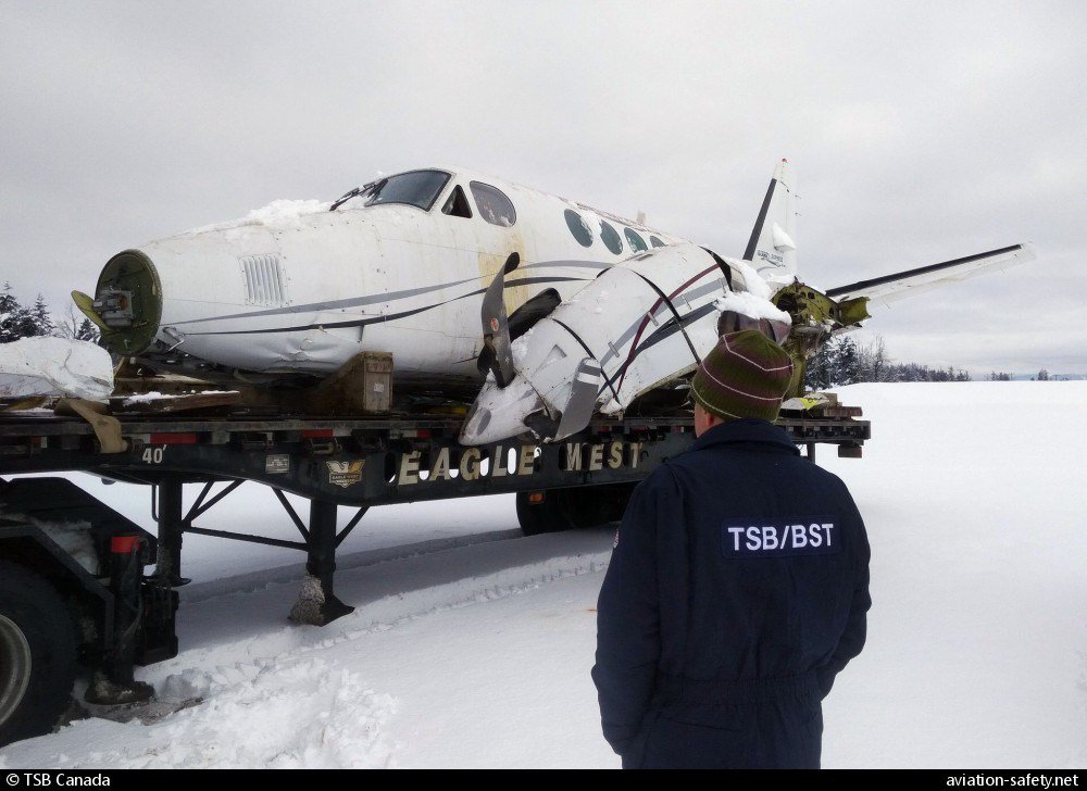 B-100 King Air of Island Express Air after runway incursion on February 23, 2018 at Abbotsford airport, Canada