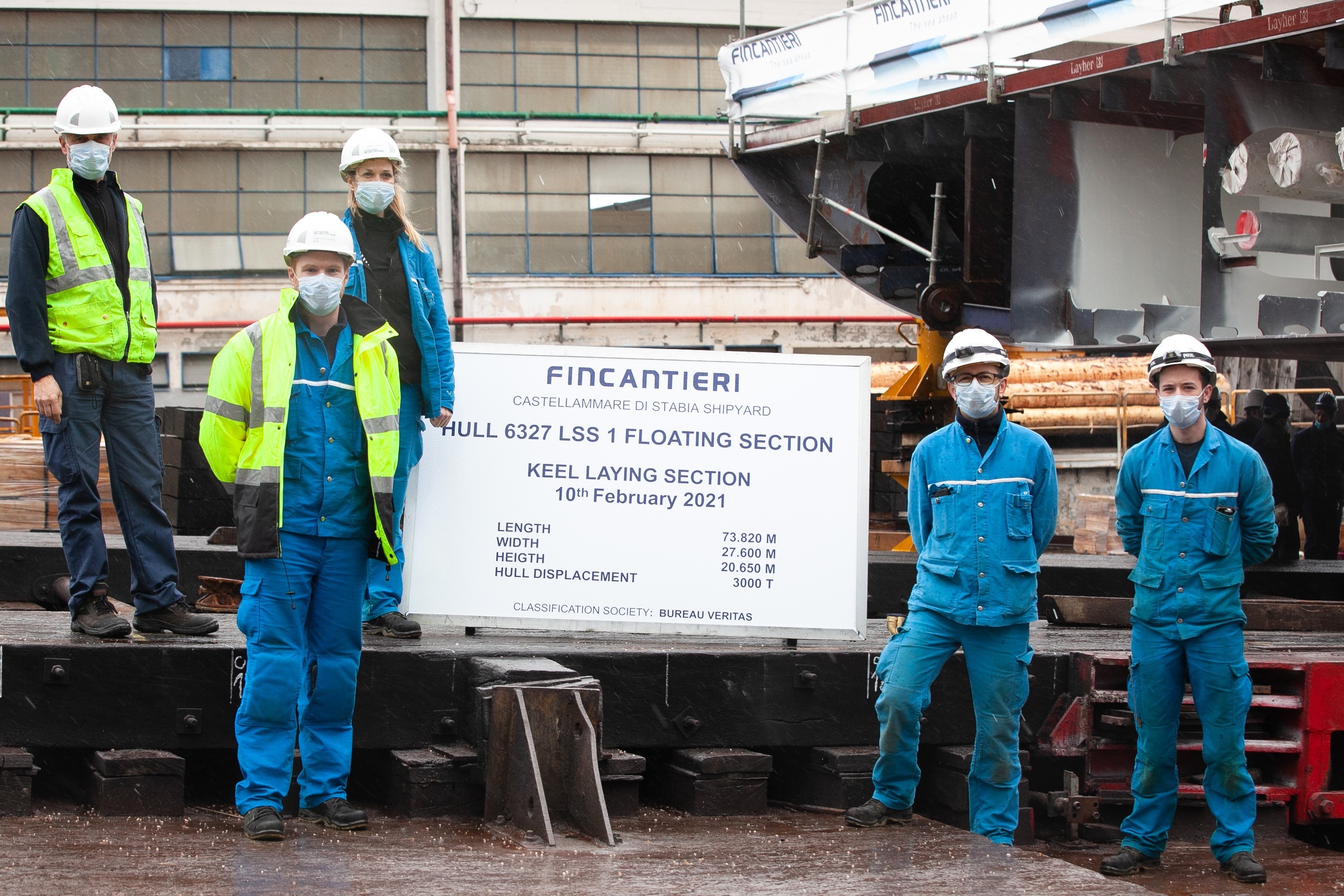 February 10, 2021. Fincantieri: the keel-laying of the forward section of “Jacques Chevallier”, the first of four logistic support units LSS (Logistic Support Ship)