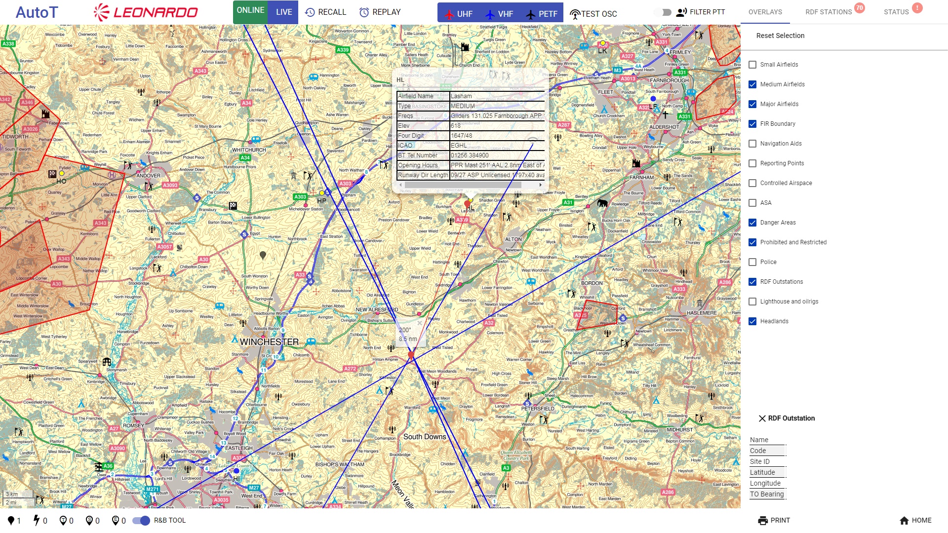 Software mappa Nats: la linea rossa mostra la posizione nelle vicinanze di un'aerostazione