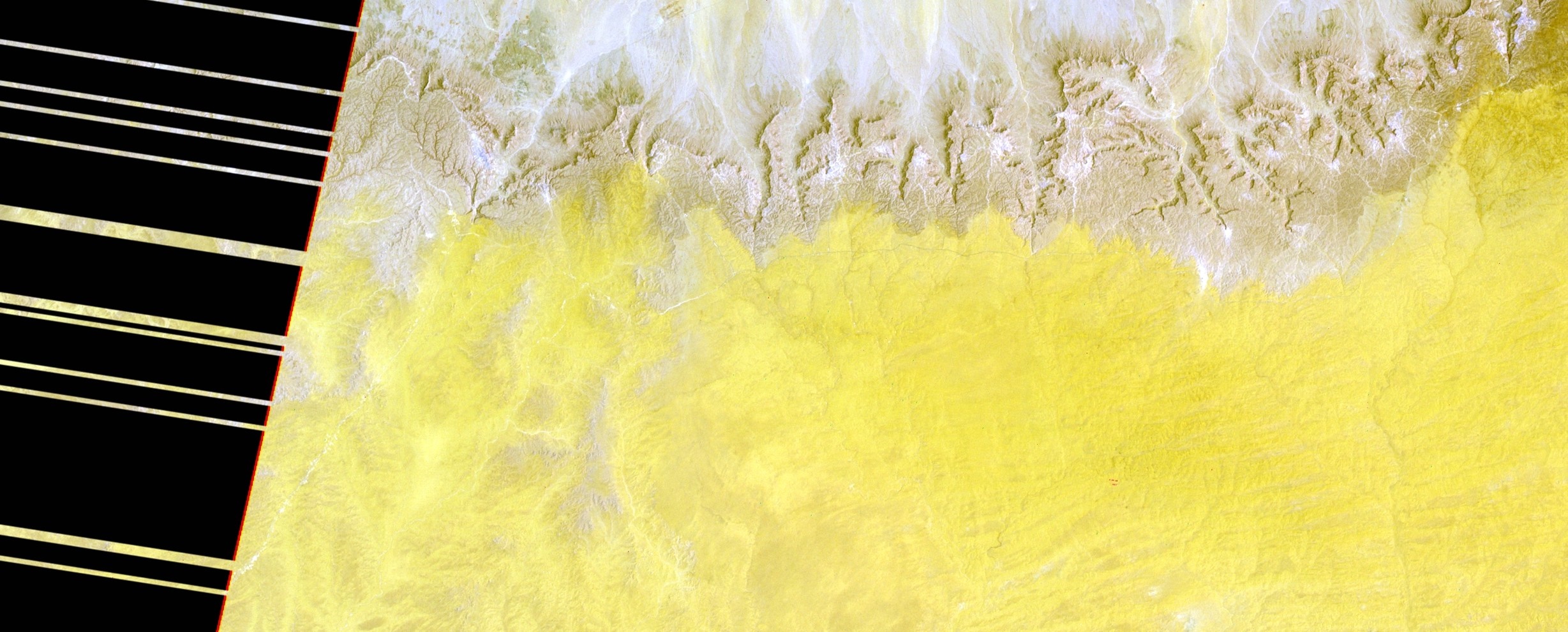 This satellite image, sensed over the Tunisian section of the Sahara Desert, demonstrates the presence of the scan start anomaly