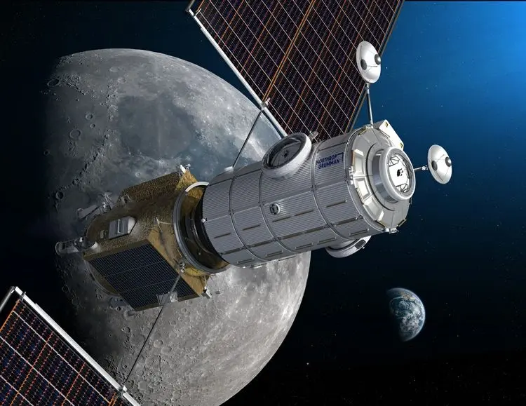 Artist illustration of Northrop Grumman’s HALO module and the Power Propulsion Element which form the first critical component of NASA’s Gateway