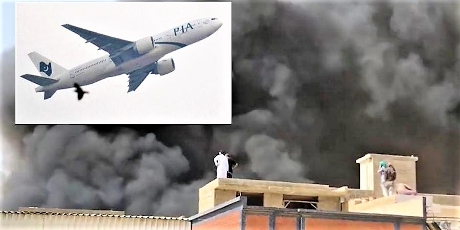 A-320 airplane of Pakistan International Airlines crashed on residential area, in approaching to Karachi airport, in Pakistan, on May 22, 2020