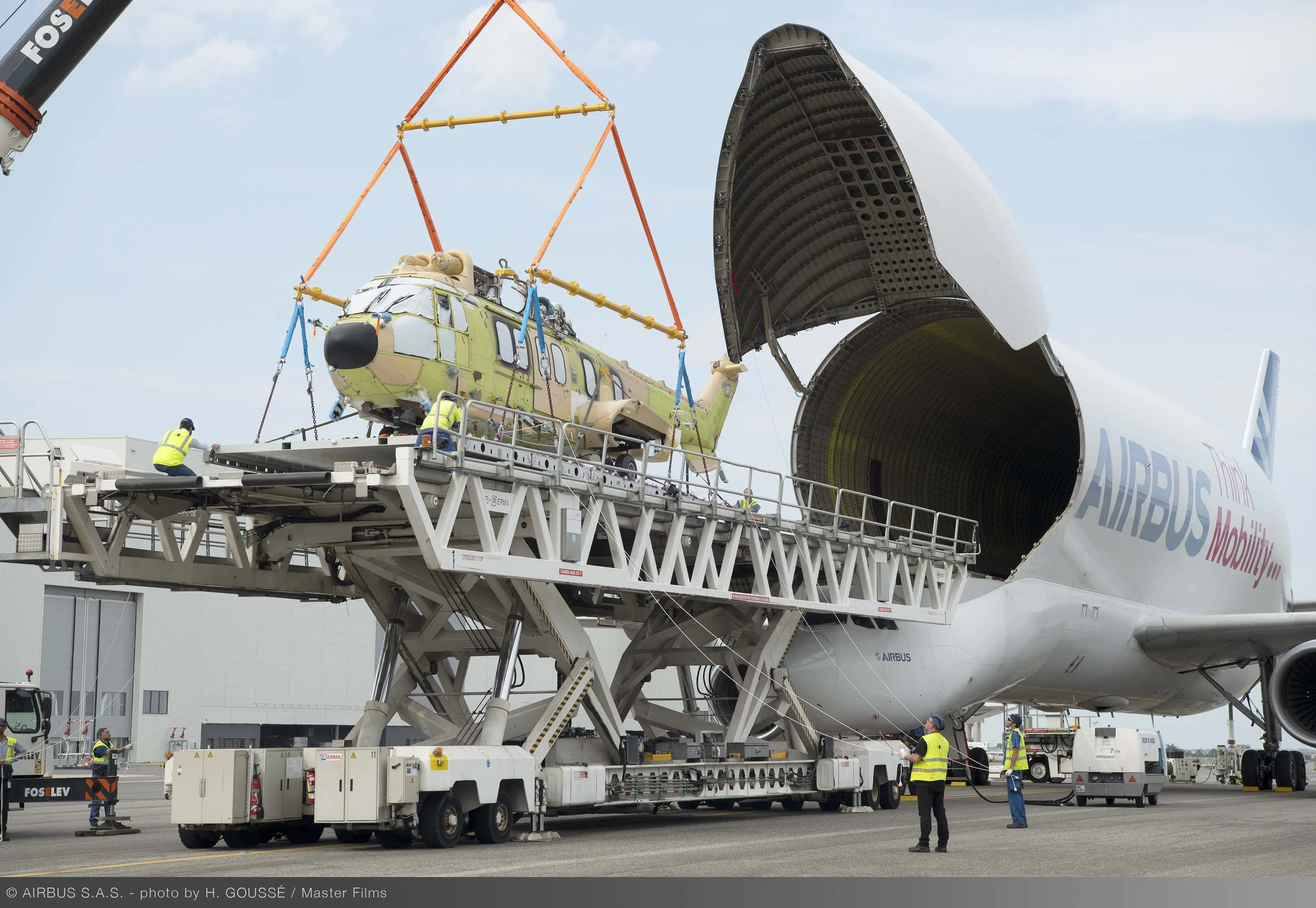The BelugaST is ready to transport outsized cargo, like helicopters, as demonstrated during testing earlier in 2021