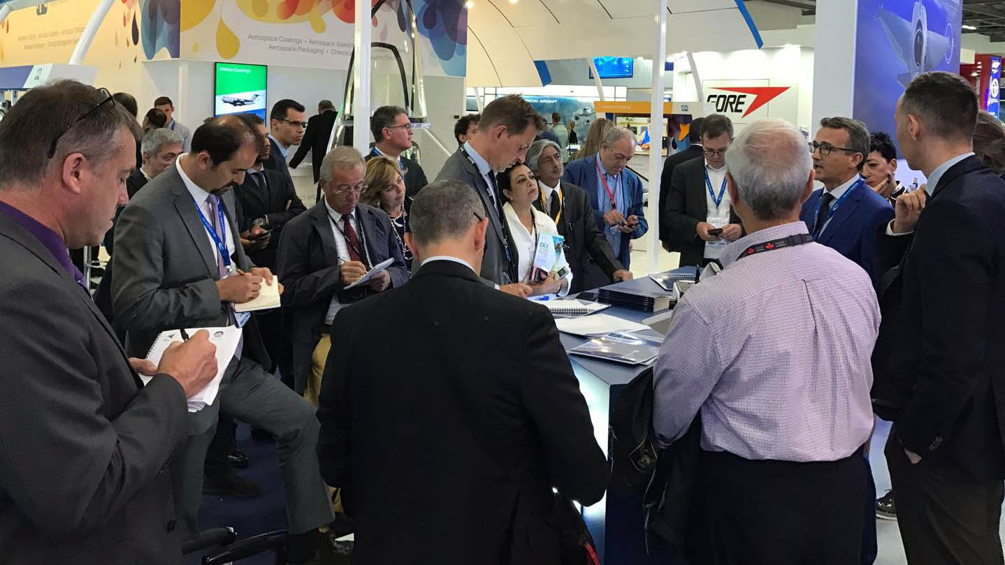 Press conference by Elettronica Group and Indra, "Farnborough Airshow 2018"
