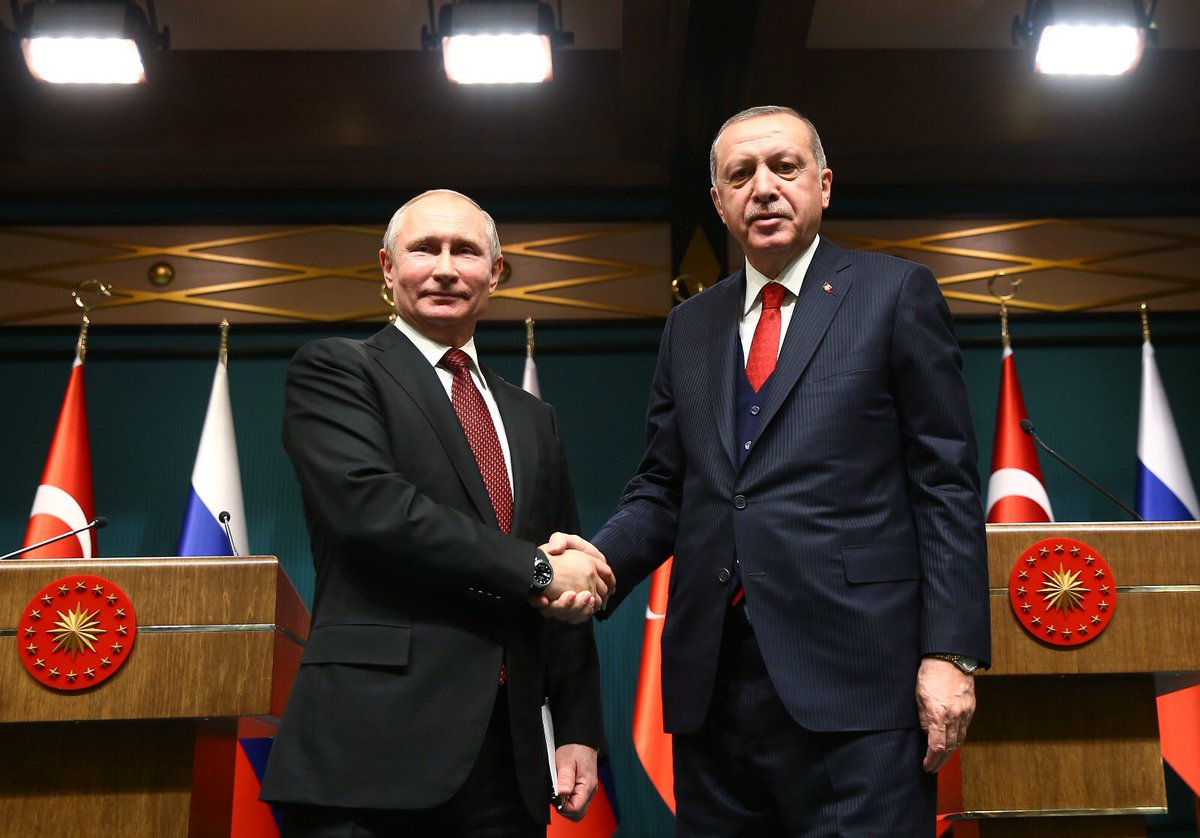 The Russian President Vladimir Putin and the Turkish counterpart Recep Tayyip Erdogan sign agreement in Ankara, on April 3, 2018 on S-400 system and nuclear