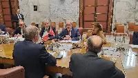 Roma, 20 febbraio 2025. Il ministro Adolfo Urso (Mimit) incontra il consigliere federale svizzero Guy Parmelin, capo del dipartimento dell’economia, della formazione e della ricerca elvetico