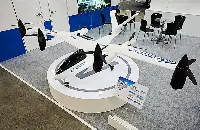 Stand di Korea Aerospace Industries al Korea Future Mobility Expo 2024 (23-26 ottobre), dove ha mostrato anche quest'anno il suo E2X, futuro veicolo aereo AAV (Advanced Air Vehicle)