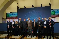 Roma, 26 febbraio 2025. Foto di gruppo al convegno Enac-Enea-Gse “Il Sistema Italia per la riconciliazione del trasporto aereo con l’ambiente” svoltosi dalle 10 alle 12, presso la presidenza del Consiglio dei ministri