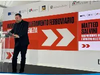 Venezia, 11 dicembre 2023. Enac: il ministro Infrastrutture e trasporti Matteo Salvini durante il suo intervento alla cerimonia avvio dei lavori per il collegamento ferroviario con l’aeroporto di Venezia