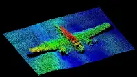 Immagine sonar evidenzia la sagoma dell'aereo bombardiere Beaufort A9-497 della Raaf, che giace sommerso al largo di Darwin, Australia, dal 26 novembre 1944