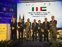 Roma, 24 febbraio 2025. Enzo Benigni, ceo di Elt Group (secondo da sinistra) al Forum imprenditoriale Italia-Emirati Arabi Uniti